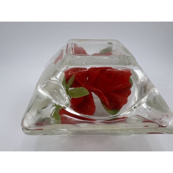 Vintage Decorative‎ Clear Red Rose Tabletop Square Paperweight - Picture 3 of 9
